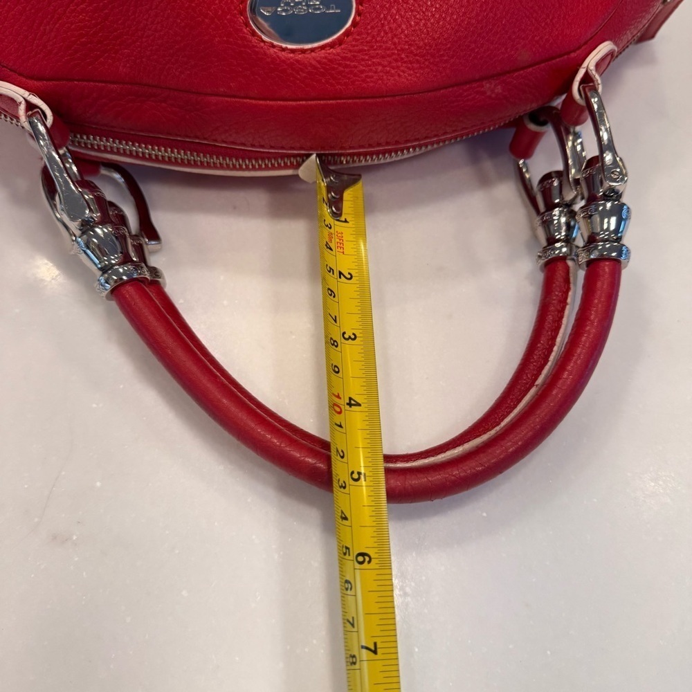 Tosca Blu Red Leather 2 Handle Satchel With Bold Chrome Accents white piping - Picture 14 of 16